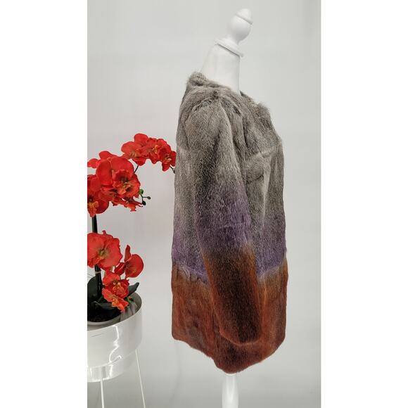 Love Token Womens Multicolor Ombre Rabbit Fur Long Sleeve Open Front Coat Size S - Picture 4 of 8
